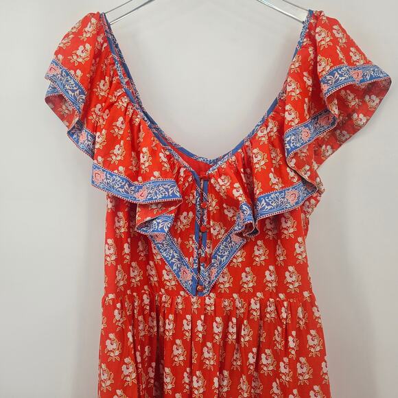 J.Crew Flutter V-neck Maxi in Cerise Cove Red Classic Block Print Dress US 16 - Picture 7 of 12